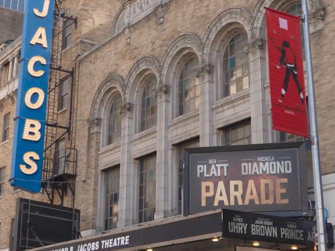 "Parade" opened in previews at the Bernard B. Jacobs theater on Tuesday, February 21.