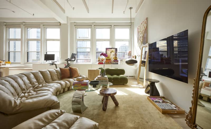 Eclectic New York city apartment living room.