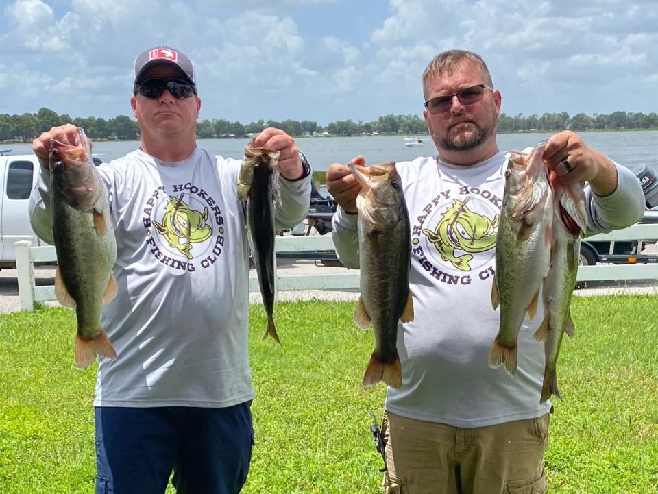 Kevin McSwain, left, and Brandon Robinson took second place with 15.00 pounds during the Happy Hookers Bass Club tournament August 6 on the Winter Haven South Chain.