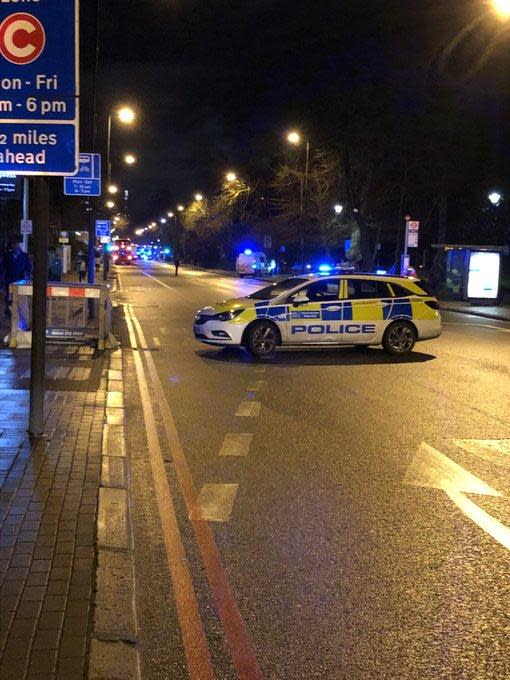 A police car blocking a road in Brixton following the fatal collision (@SuzyQ_ueenie/Twitter )