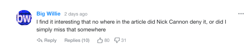 Yahoo readers weigh in on Nick Cannon's response or Orlando Brown claims.