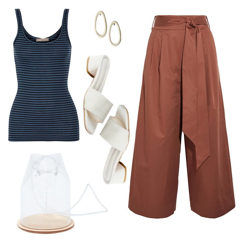 <a rel="nofollow noopener" href="http://rstyle.me/n/cptsbajduw" target="_blank" data-ylk="slk:Striped Ribbed Pima Cotton And Modal-Blend Tank, Vince, $75Unexpected color pairings like navy and brick breathe new life into a simple striped tank. High-rise culottes in cotton-poplin pull away from the body for a comfortable, structured look, while extras in white keep the ensemble clean and summery.;elm:context_link;itc:0;sec:content-canvas" class="link ">Striped Ribbed Pima Cotton And Modal-Blend Tank, Vince, $75<p>Unexpected color pairings like navy and brick breathe new life into a simple striped tank. High-rise culottes in cotton-poplin pull away from the body for a comfortable, structured look, while extras in white keep the ensemble clean and summery.</p> </a><a rel="nofollow noopener" href="http://rstyle.me/~a057l" target="_blank" data-ylk="slk:Cotton-Poplin Culottes, Tibi, $350Unexpected color pairings like navy and brick breathe new life into a simple striped tank. High-rise culottes in cotton-poplin pull away from the body for a comfortable, structured look, while extras in white keep the ensemble clean and summery.;elm:context_link;itc:0;sec:content-canvas" class="link ">Cotton-Poplin Culottes, Tibi, $350<p>Unexpected color pairings like navy and brick breathe new life into a simple striped tank. High-rise culottes in cotton-poplin pull away from the body for a comfortable, structured look, while extras in white keep the ensemble clean and summery.</p> </a><a rel="nofollow noopener" href="https://theloeil.com/collections/shoes/products/boleyn-slide-white" target="_blank" data-ylk="slk:Boleyn Slide, Loeil, $72Unexpected color pairings like navy and brick breathe new life into a simple striped tank. High-rise culottes in cotton-poplin pull away from the body for a comfortable, structured look, while extras in white keep the ensemble clean and summery.;elm:context_link;itc:0;sec:content-canvas" class="link ">Boleyn Slide, Loeil, $72<p>Unexpected color pairings like navy and brick breathe new life into a simple striped tank. High-rise culottes in cotton-poplin pull away from the body for a comfortable, structured look, while extras in white keep the ensemble clean and summery.</p> </a><a rel="nofollow noopener" href="http://rstyle.me/n/cptsd9jduw" target="_blank" data-ylk="slk:Disc in Clear, Building Block, $310Unexpected color pairings like navy and brick breathe new life into a simple striped tank. High-rise culottes in cotton-poplin pull away from the body for a comfortable, structured look, while extras in white keep the ensemble clean and summery.;elm:context_link;itc:0;sec:content-canvas" class="link ">Disc in Clear, Building Block, $310<p>Unexpected color pairings like navy and brick breathe new life into a simple striped tank. High-rise culottes in cotton-poplin pull away from the body for a comfortable, structured look, while extras in white keep the ensemble clean and summery.</p> </a><a rel="nofollow noopener" href="http://arcobjects.tictail.com/product/egg-earrings-porcelain" target="_blank" data-ylk="slk:Porcelain Egg Earrings, ARC, $220Unexpected color pairings like navy and brick breathe new life into a simple striped tank. High-rise culottes in cotton-poplin pull away from the body for a comfortable, structured look, while extras in white keep the ensemble clean and summery.;elm:context_link;itc:0;sec:content-canvas" class="link ">Porcelain Egg Earrings, ARC, $220<p>Unexpected color pairings like navy and brick breathe new life into a simple striped tank. High-rise culottes in cotton-poplin pull away from the body for a comfortable, structured look, while extras in white keep the ensemble clean and summery.</p> </a><p> <strong>Related Articles</strong> <ul> <li><a rel="nofollow noopener" href="http://thezoereport.com/fashion/style-tips/box-of-style-ways-to-wear-cape-trend/?utm_source=yahoo&utm_medium=syndication" target="_blank" data-ylk="slk:The Key Styling Piece Your Wardrobe Needs;elm:context_link;itc:0;sec:content-canvas" class="link ">The Key Styling Piece Your Wardrobe Needs</a></li><li><a rel="nofollow noopener" href="http://thezoereport.com/living/travel/best-montreal-restaurants-vemba/?utm_source=yahoo&utm_medium=syndication" target="_blank" data-ylk="slk:The Surprising City That Is Full Of Instagram Opportunities;elm:context_link;itc:0;sec:content-canvas" class="link ">The Surprising City That Is Full Of Instagram Opportunities</a></li><li><a rel="nofollow noopener" href="http://thezoereport.com/entertainment/celebrities/spice-girls-backstreet-boys-tour/?utm_source=yahoo&utm_medium=syndication" target="_blank" data-ylk="slk:The Spice Girls/Backstreet Boys Just Hinted At A Joint Tour And Our 90s Selves Are Freaking Out;elm:context_link;itc:0;sec:content-canvas" class="link ">The Spice Girls/Backstreet Boys Just Hinted At A Joint Tour And Our 90s Selves Are Freaking Out</a></li> </ul> </p>