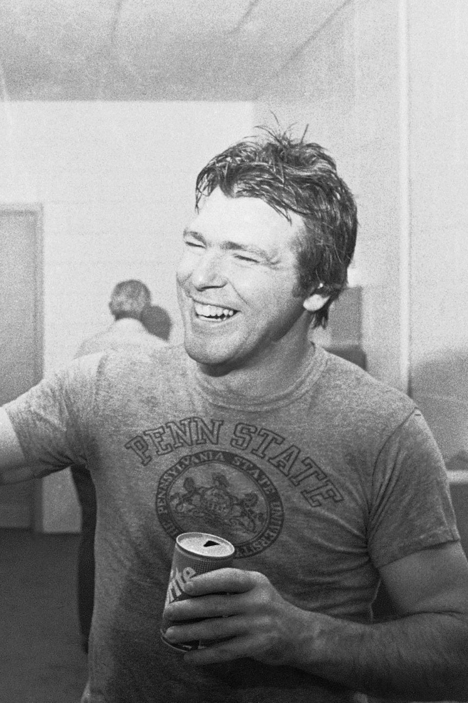 FILE - Pittsburgh Pirates catcher Ed Ott celebrates in the clubhouse after the Pirates defeated the Chicago Cubs to win the National League East title in Pittsburgh, Sept. 30, 1979. Ott, a former major league catcher and coach who helped the Pirates win the 1979 World Series, died Sunday, March 3, 2024. (AP Photo, File)