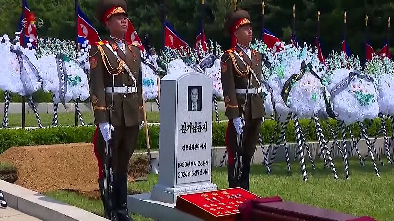 A still from the Korean Central News Agency broadcasted funeral of North Korea's chief propagandist, Kim Ki Nam, on April 9, 2024.