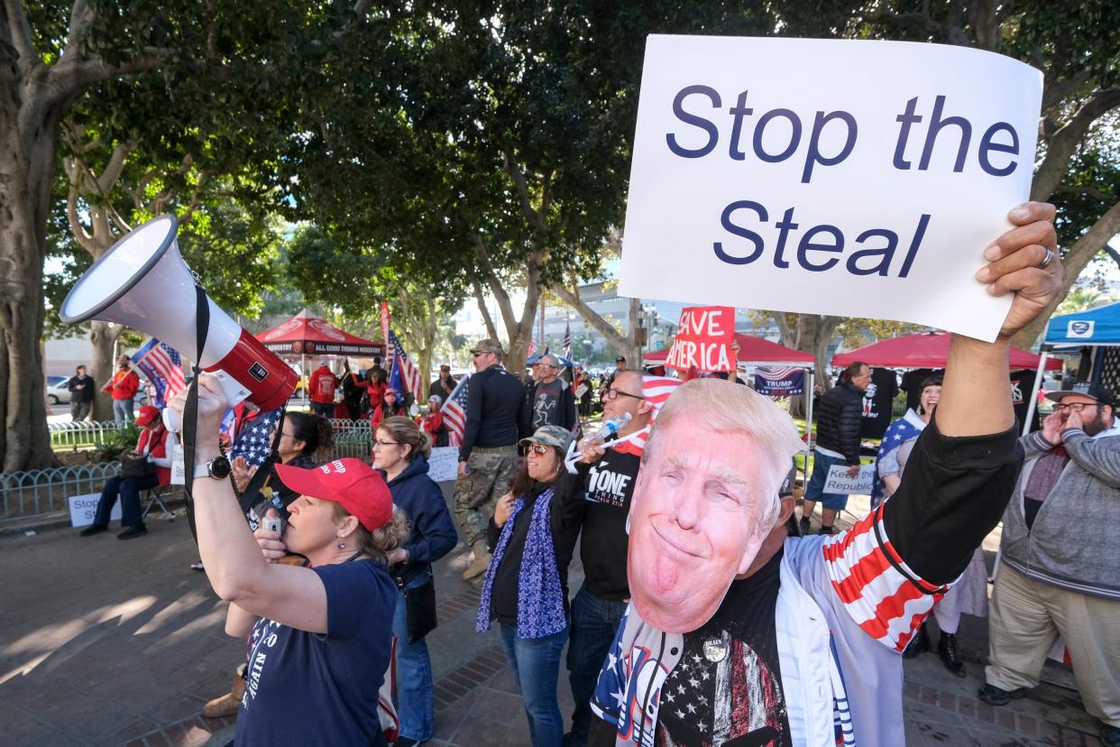 <p>File Image: Supporters of US President Donald Trump protest in Los Angeles, California, on 6 January</p> (AFP via Getty)