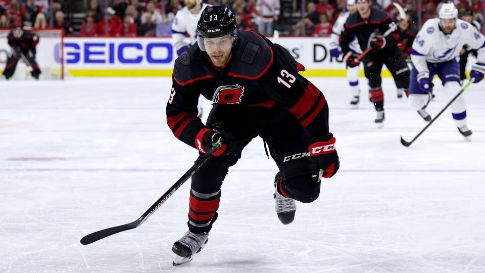 Warren Foegele is headed to Edmonton in exchange for Ethan Bear. (Photo by Gregg Forwerck/NHLI via Getty Images)