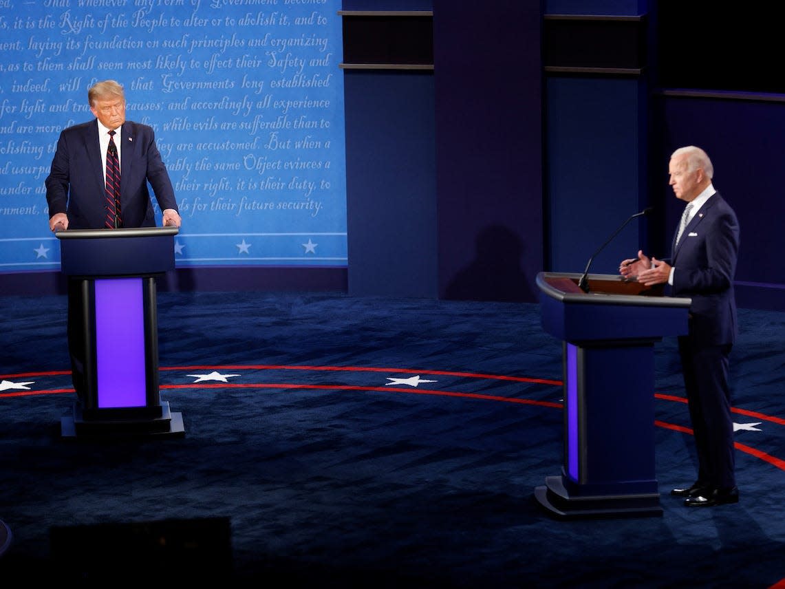 U.S. President Donald Trump and Democratic presidential nominee Joe Biden participate in their first 2020 presidential campaign debate in Cleveland