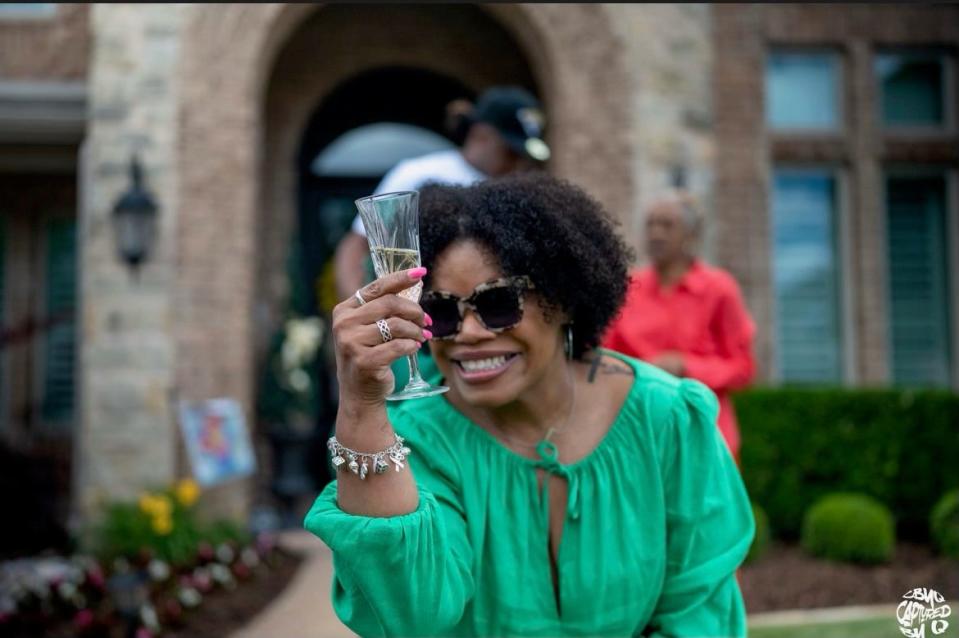 Veronica Lacy. Mother of Jacksonville Jaguars defensive tackle Tyler Lacy, raises a champagne glass at the family’s Texas home after her son was drafted by the Jaguars last year in the fourth round.