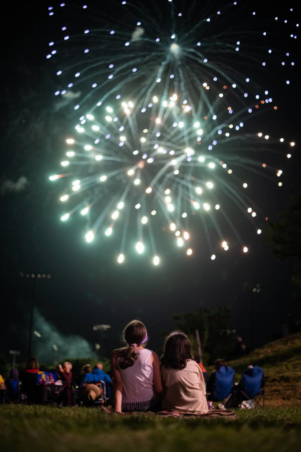 Fireworks light up the sky over Barney Schwartz Park in Paso Robles on Tuesday, July 4, 2023.