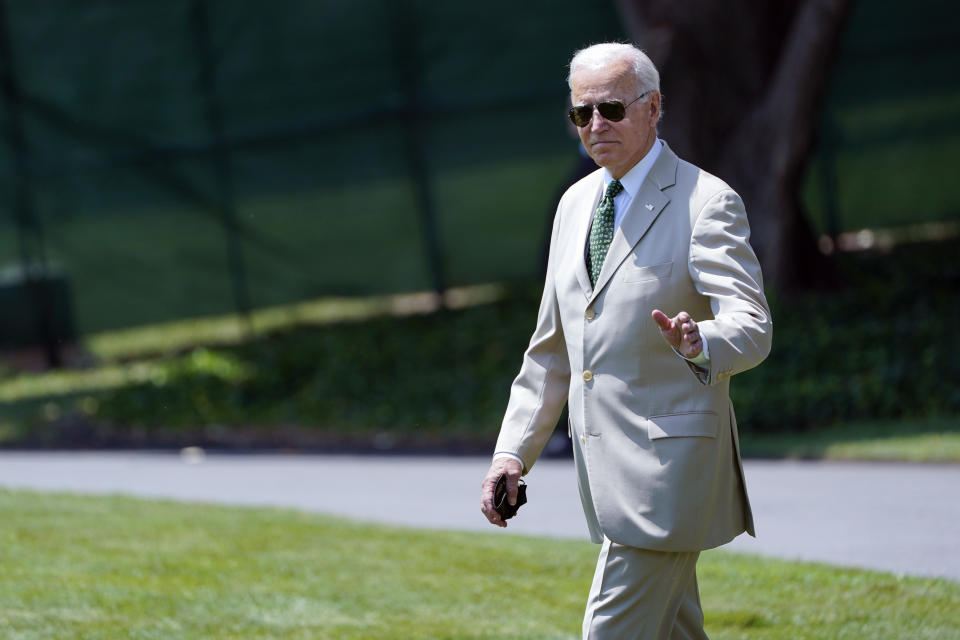 President Joe Biden waves as he walks to Marine One on the South Lawn of the White House in Washington, Friday, Aug. 6, 2021, as he heads to Wilmington, Del., for the weekend. (AP Photo/Susan Walsh)