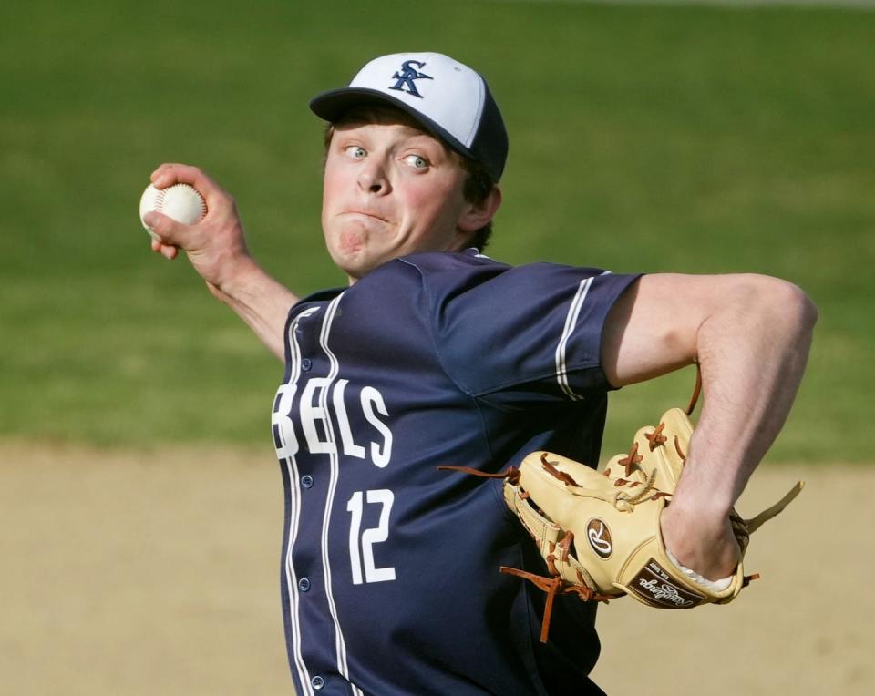 South Kingstown pitcher Ben Brutti on the mound against Central HS.  Central HS host South Kingstown in high school baseball action on Monday, April 11, 2022.