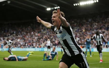 Britain Soccer Football - Newcastle United v Wigan Athletic - Sky Bet Championship - St James' Park - 1/4/17 Newcastle United's Matt Ritchie celebrates scoring their second goal Mandatory Credit: Action Images / Craig Brough Livepic