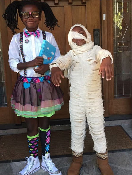 Leave it to Kevin Hart’s kids to take a comedic route. Hendrix made quite the mummy while Heaven showed her nerdier side. “Gotta love em. #Harts #Halloween,” the star wrote. (Instagram)