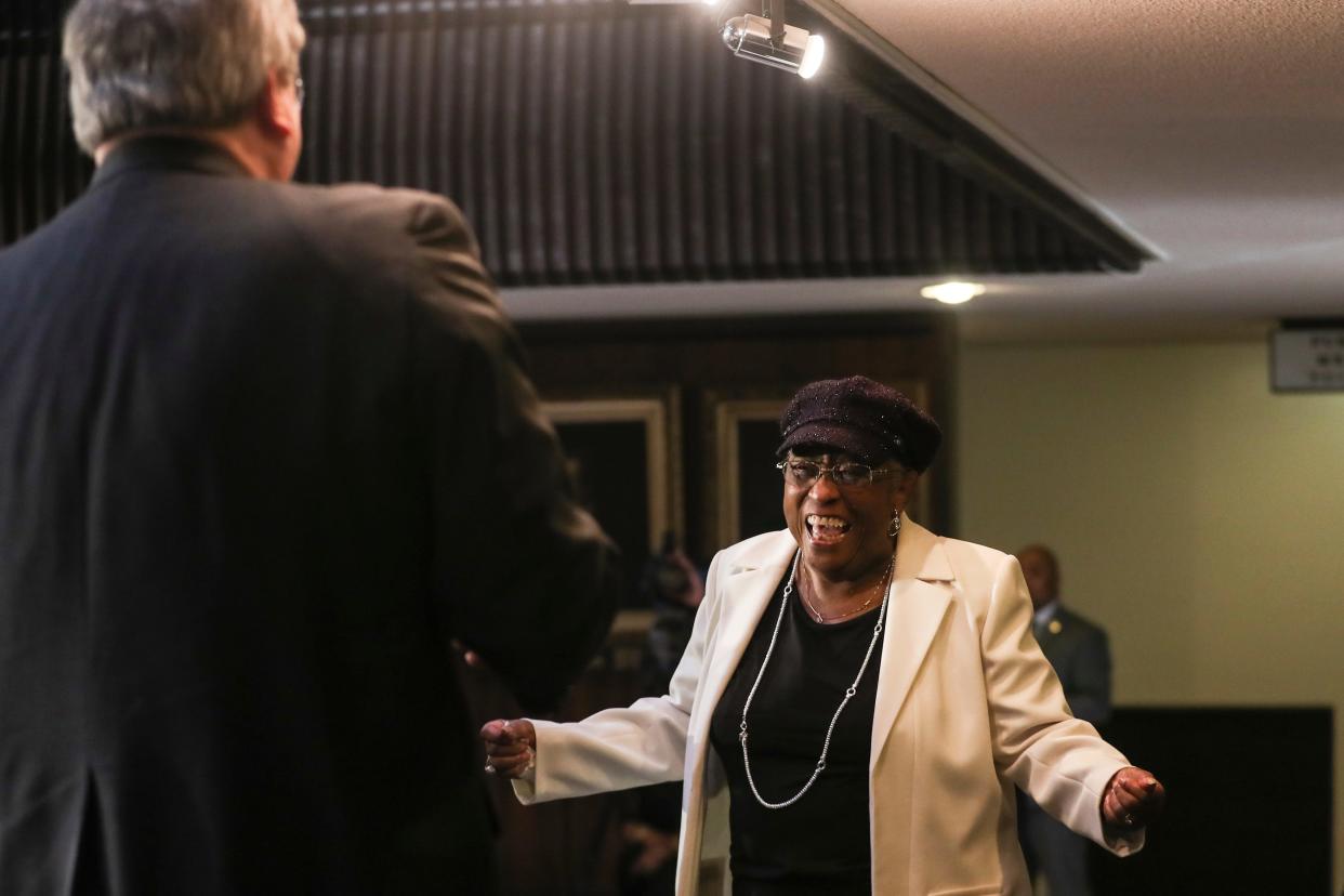 January 21 2019 - Sara Lewis steps up on stage to receive her award from Memphis Mayor Jim Strickland during the 2019 MLK Luminary Awards at the Hall of Mayors in City Hall. 