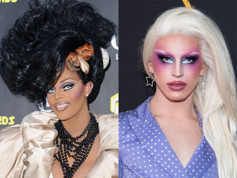 tyra sanchez on the left in drag and aquaria on the right in drag