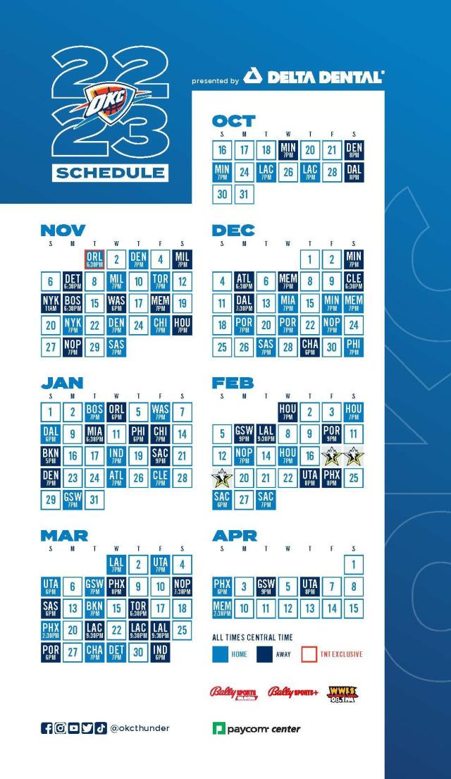 Oklahoma City Thunder 2022-23 schedule has been released