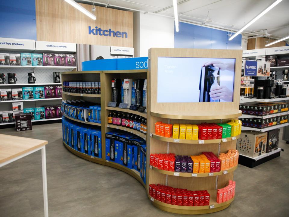 SodaStream's products displayed on a curving shelf