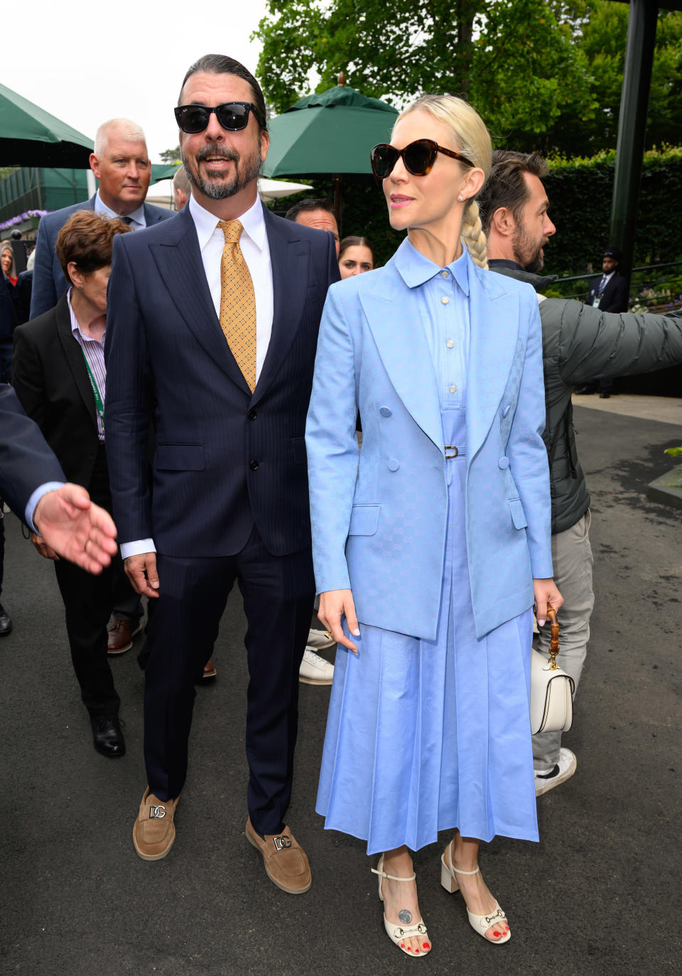 LONDON, ENGLAND - JULY 02: Dave Grohl and Jordyn Blum attend day two of the Wimbledon Tennis Championships at the All England Lawn Tennis and Croquet Club on July 02, 2024 in London, England. (Photo by Karwai Tang/WireImage)