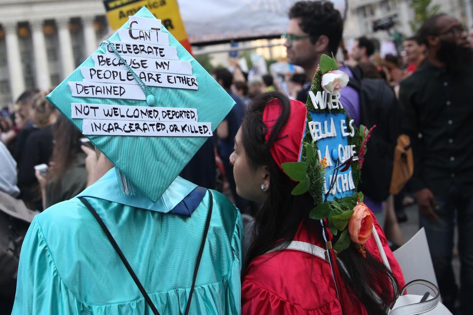 <p>Protesters rally against Supreme Court of the United States decision to uphold the travel ban in Foley Square, New York City on June 26, 2018. (Photo: Mohammed Elshamy/Anadolu Agency/Getty Images) </p>