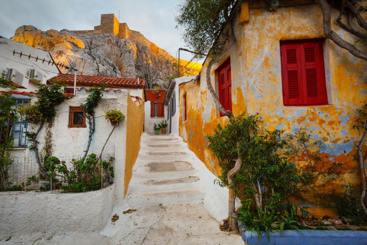 anafiotika neighborhood and acropolis in the old town of athens'