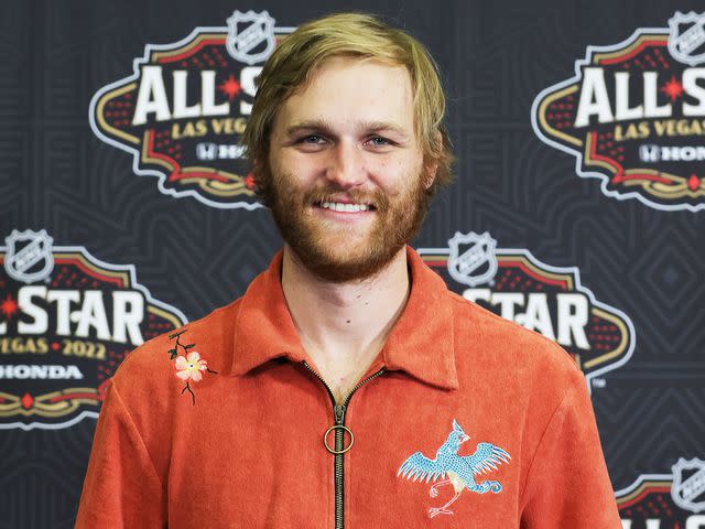 <p>Ethan Miller/Getty </p> Wyatt Russell attends NHL All-Star media day at T-Mobile Arena on February 04, 2022 in Las Vegas, Nevada.