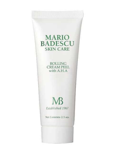 <p>Rolling Cream Peel with A.H.A., $18, <a rel="nofollow noopener" href="https://www.mariobadescu.com/product/rolling-cream-peel-with-aha" target="_blank" data-ylk="slk:mariobadescu.com;elm:context_link;itc:0;sec:content-canvas" class="link "><u>mariobadescu.com</u></a>.</p>