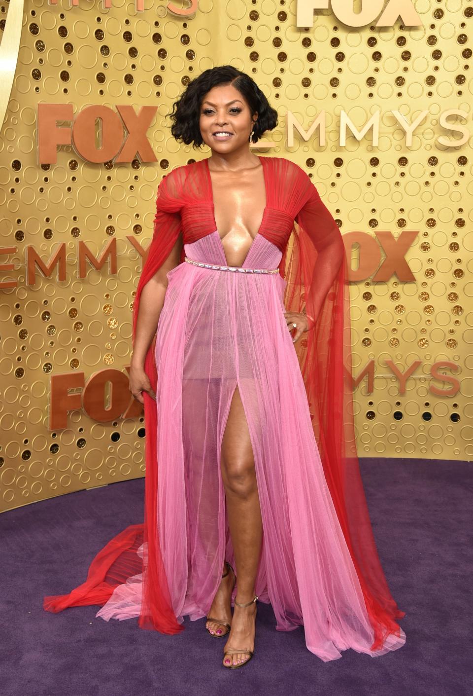 <h1 class="title">Taraji P. Henson in custom Vera Wang Collection and Jimmy Choo shoes</h1><cite class="credit">Photo: Getty Images</cite>