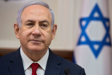 Israeli Prime Minister Benjamin Netanyahu attends the weekly cabinet meeting at the Prime Minister's office in Jerusalem February 17, 2019. Sebastian Scheiner/Pool via REUTERS