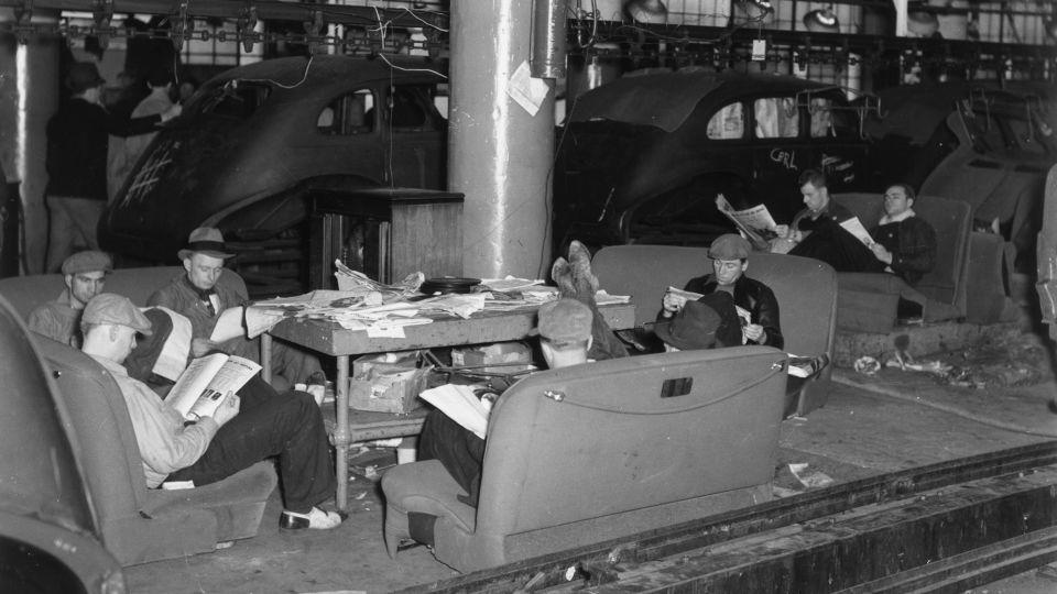 A GM plant in Flint, Michigan on January 1, 1937. The 44-day strike birthed the United Auto Workers union. - Sheldon Dick/Hulton Archive/Getty Images