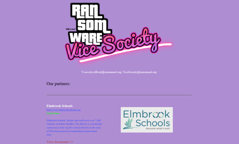 Vice Society, a ransomware gang, steals and publishes sensitive information on its dark-web “leak site” if its victims fail or decline to pay up. (Screenshot)