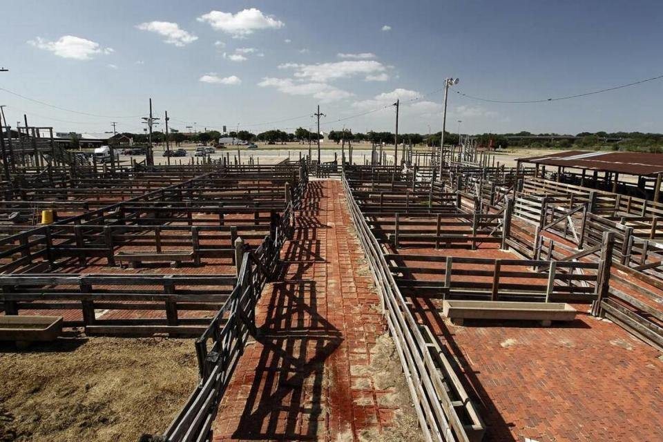 Blocks of old, tumbledown cattle pens were left over after the Fort Worth Stockyards cattle market closed in 1992.