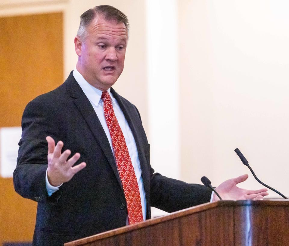 Defense attorney John Spivey addresses the jury on Thursday.