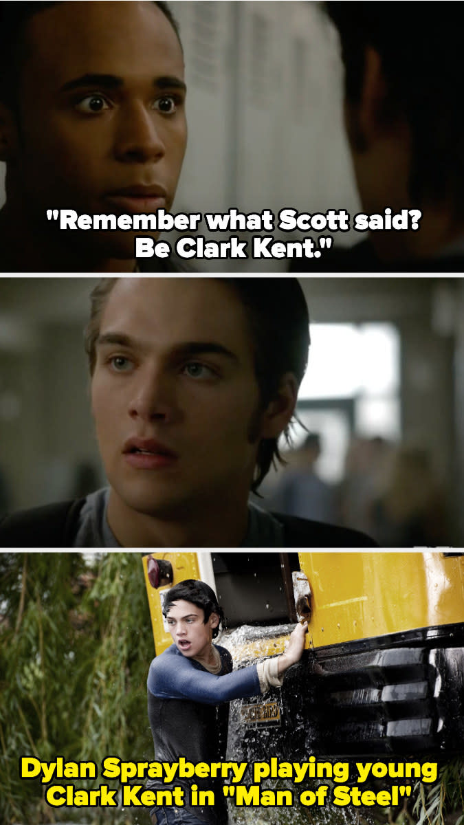 Mason tells Liam to be like Clark Kent, and then there's a photo of Liam Sprayberry playing Clark in Man of Steel