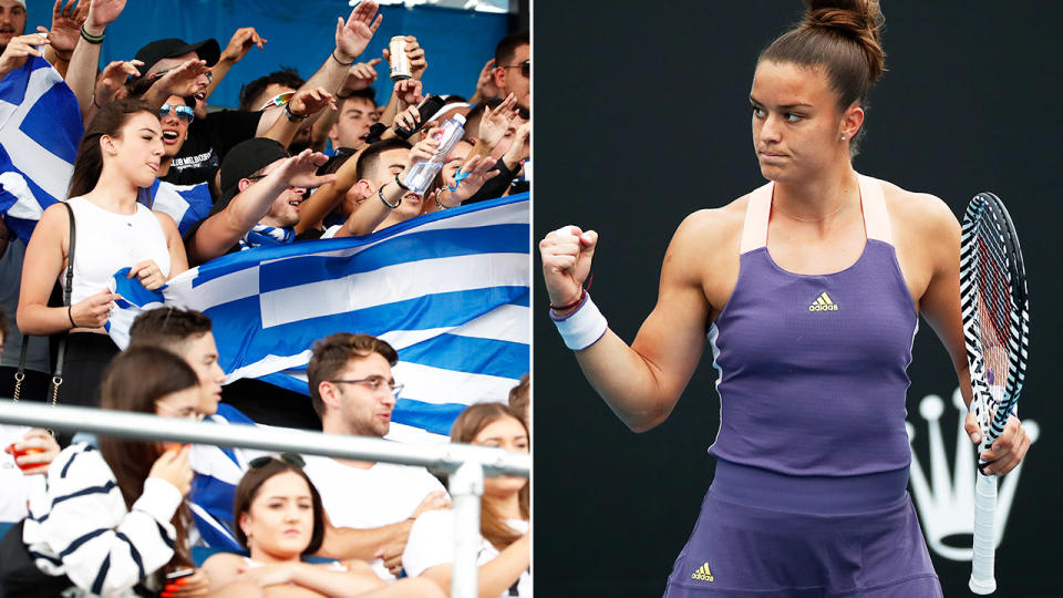 Greek fans, pictured here during Maria Sakkari's match at the Australian Open.