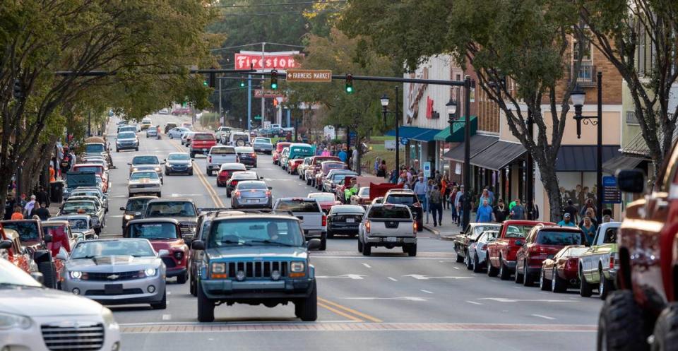 Main Street in downtown Lexington, N.C. is bustling on Tuesday, October 10, 2023 during the final Cruise-In event of the year featuring classic cars of all kinds.