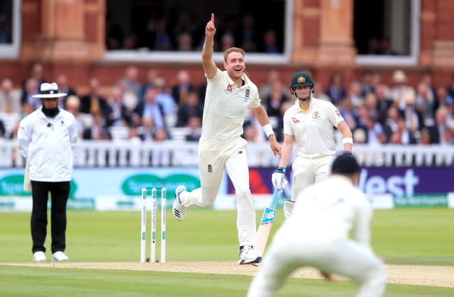 Stuart Broad celebrates the dismissal of Australia’s Travis Head