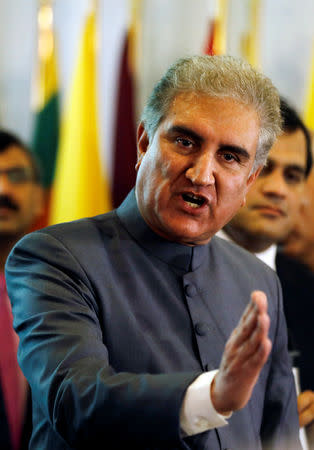 Pakistan's new Foreign Minister Shah Mehmood Qureshi gestures during a news conference at the Foreign Ministry in Islamabad, Pakistan August 20, 2018. REUTERS/Faisal Mahmood