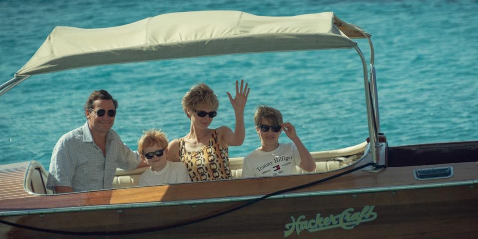 From L-R: Dominic West, Teddy Hawley, Elizabeth Debicki, Timothee Sambor in ‘The Crown' (Keith Bernstein)