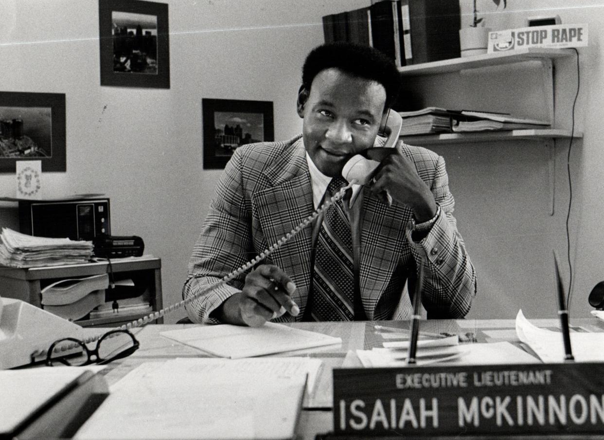 More than a decade after encountering Rotation Slim at a diner, Detroit Police Department Executive Lt. Isaiah McKinnon works at his desk in September 1978.