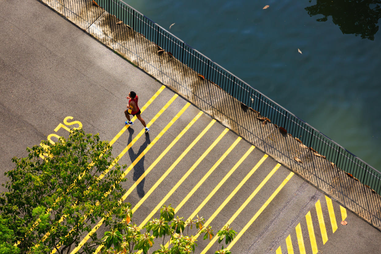 Singapore-12 OCT 2019: man running on punggol waterway park connector