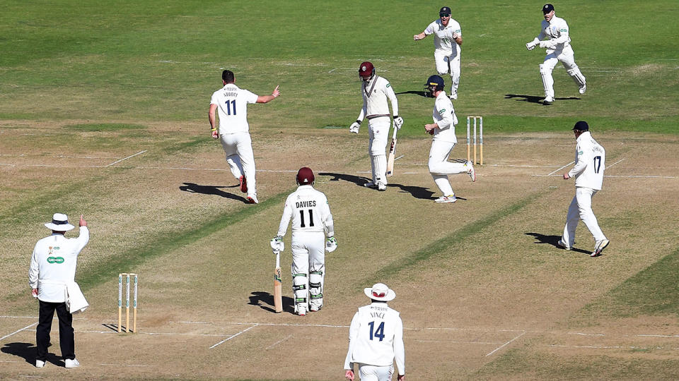 Kyle Abbott, pictured here celebrating the wicket of George Bartlett.