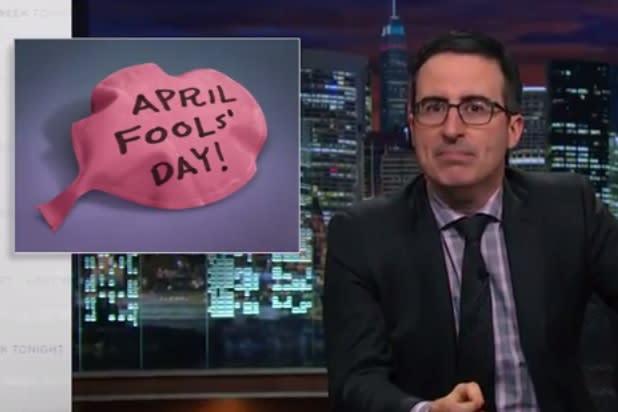 John Oliver urges his 'Last Week Tonight' viewers to boycott April Fools' Day. 
