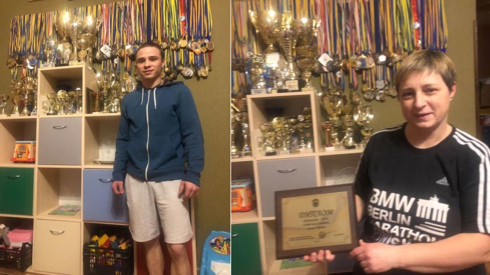 <div class="inline-image__caption"><p>Yaroslav Handei, Oleh’s brother, is also an international athlete. Their mother Yelena loves to show off their medals.</p></div> <div class="inline-image__credit">Anna Nemtsova/The Daily Beast</div>