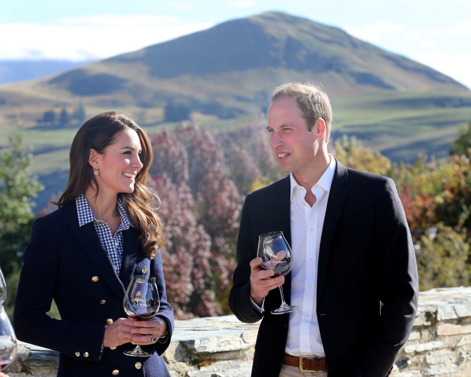 <p>The Duke and Duchess of Cambridge shared a glass of wine during a visit to one of New Zealand's many vineyards during their royal tour in 2014. </p>