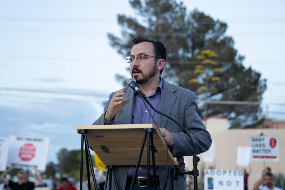 Mark Cavaliere, CEO of Southwest Coalition for Life, speaks during the Emergency Pro-Life Rally for New Mexico on Tuesday, July 19, 2022.