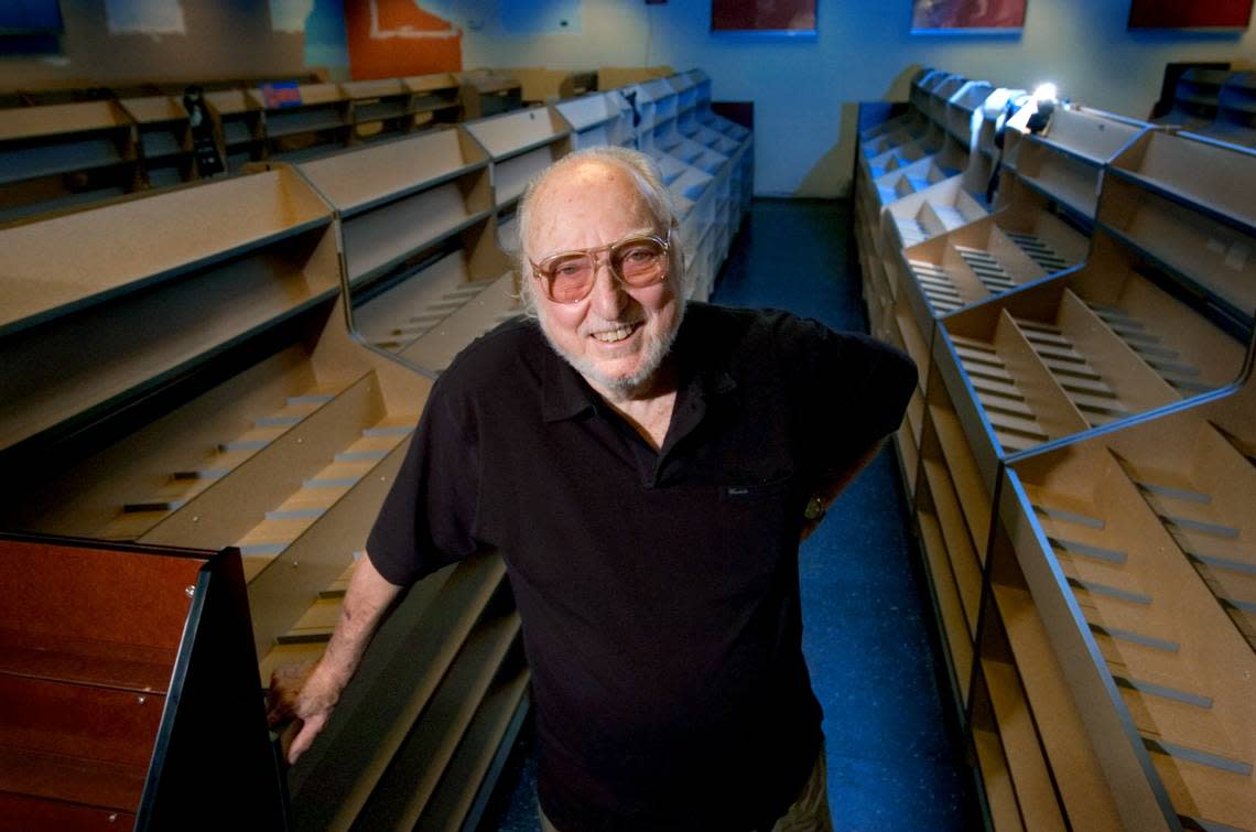 Tower Records founder Russ Solomon stands in the former Tower Records store on Broadway in 2007, before he reopened it as R5 Records.