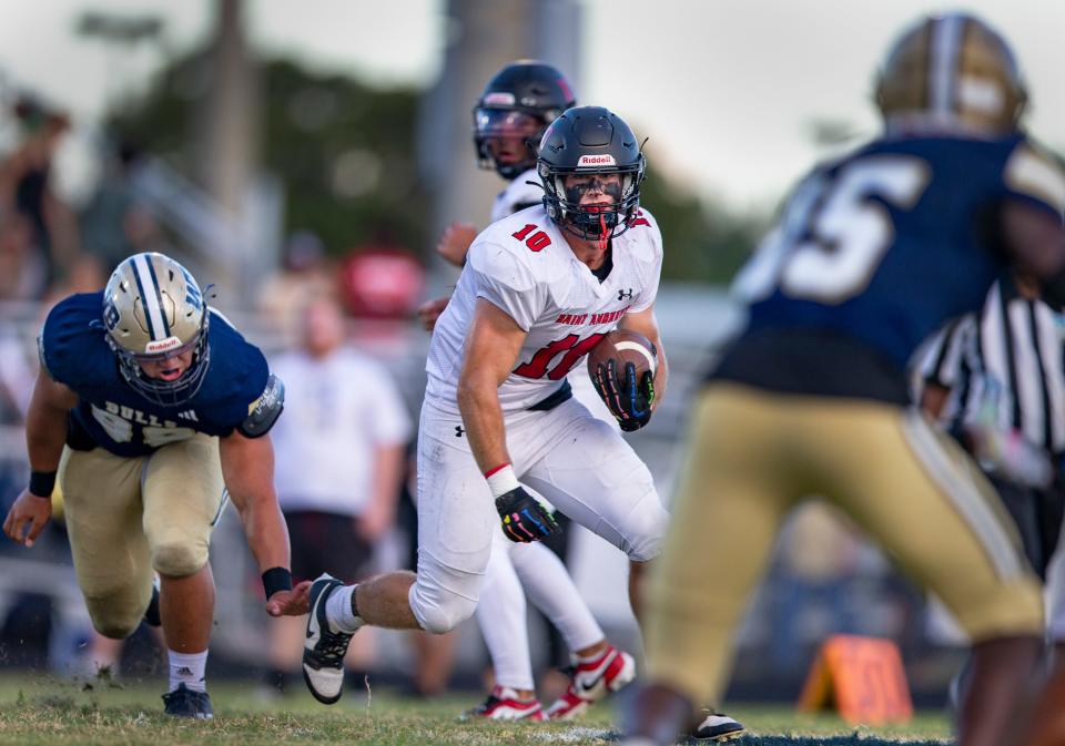 Saint Andrews Jackson Parke runs the ball against West Boca Raton during their game in West Boca Raton, Florida on September 8, 2023. 