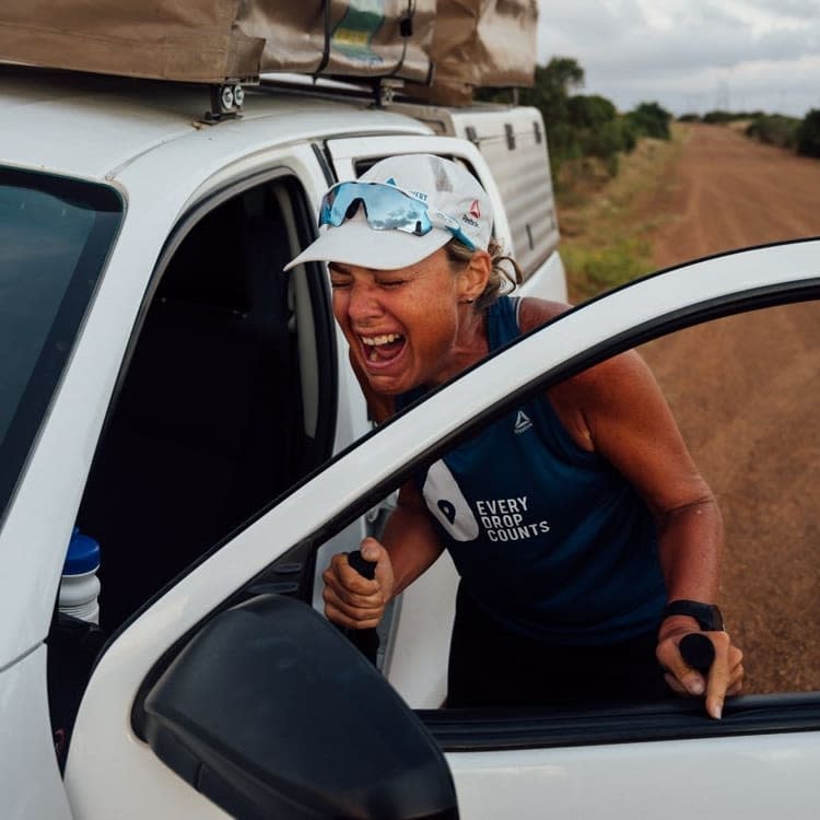 Water advocate Mina Guli embarked on an incredible mission to run 100 marathons in 100 days however on day 62, her mission became a whole other battle when she fractured her femur bone. Source: Instagram/Mina Guli|Credit: <a class="link " href="https://www.instagram.com/kelvintrautman/" rel="nofollow noopener" target="_blank" data-ylk="slk:Kelvin Trautman;elm:context_link;itc:0;sec:content-canvas">Kelvin Trautman</a>