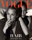 <p>Steven Meisel shot this image of Hutton and Turlington, two of the biggest supermodels of the early ‘90s. Here, both models are wearing bare makeup with their hair slicked back — as was typical for ‘90s minimalism. <i>(Photo: Vogue/Steven Meisel)</i></p>