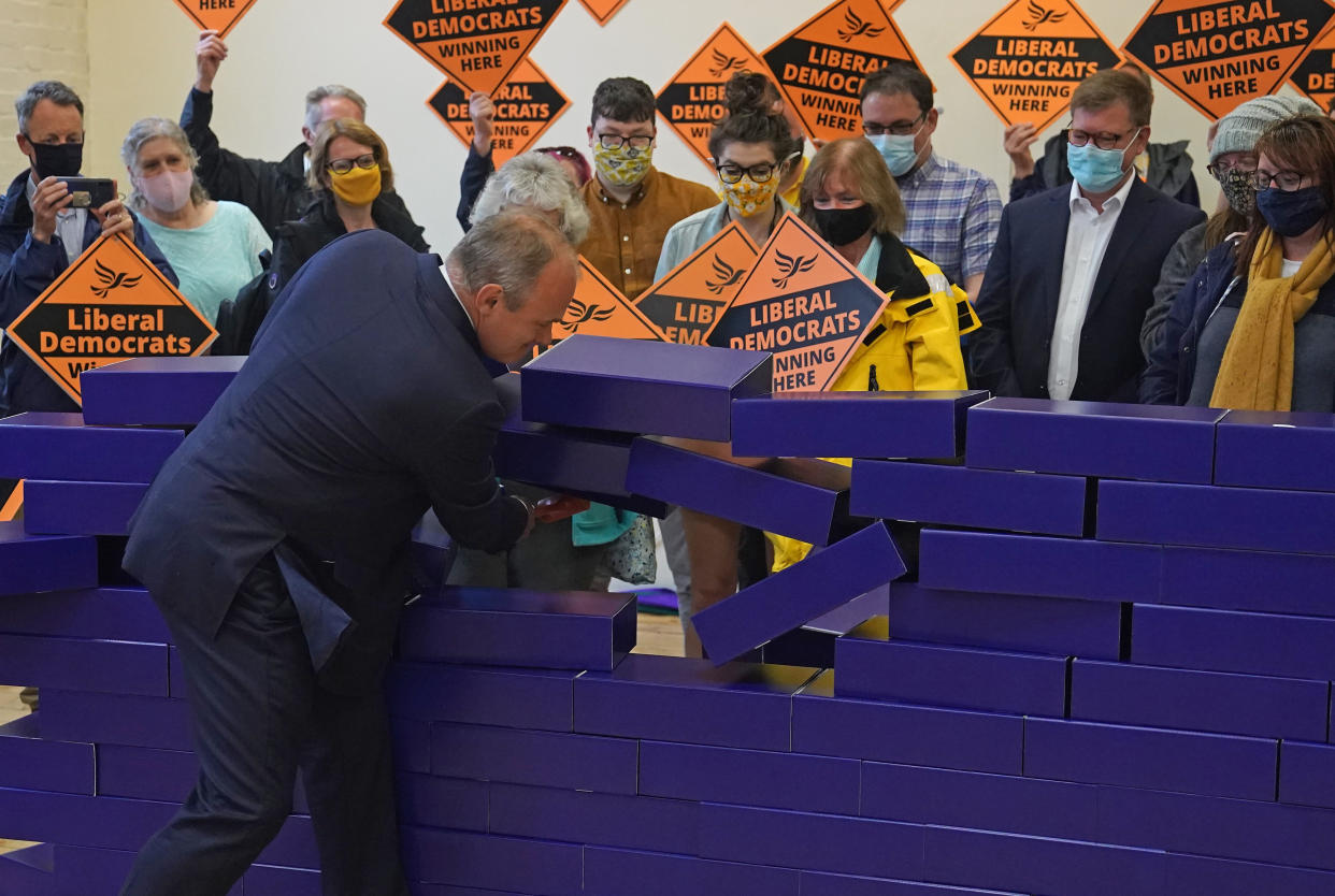 Liberal Democrat leader Ed Davey during a victory rally at Chesham Youth Centre in Chesham, Buckinghamshire, after Sarah Green won the Chesham and Amersham by-election. Picture date: Friday June 18, 2021. (Photo by Steve Parsons/PA Images via Getty Images)